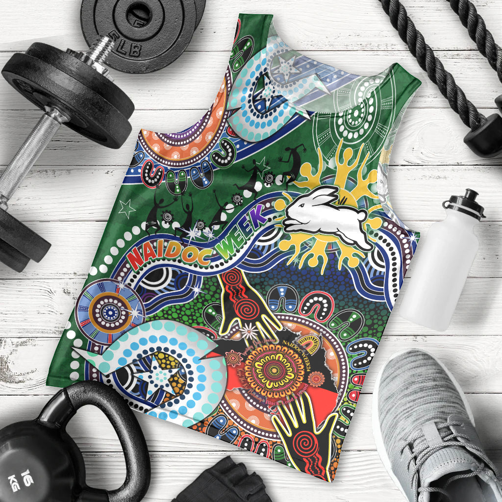 Personalised Rabbitohs NAIDOC Week 2024 Men Tank Top Australia Aboriginal Dot Painting