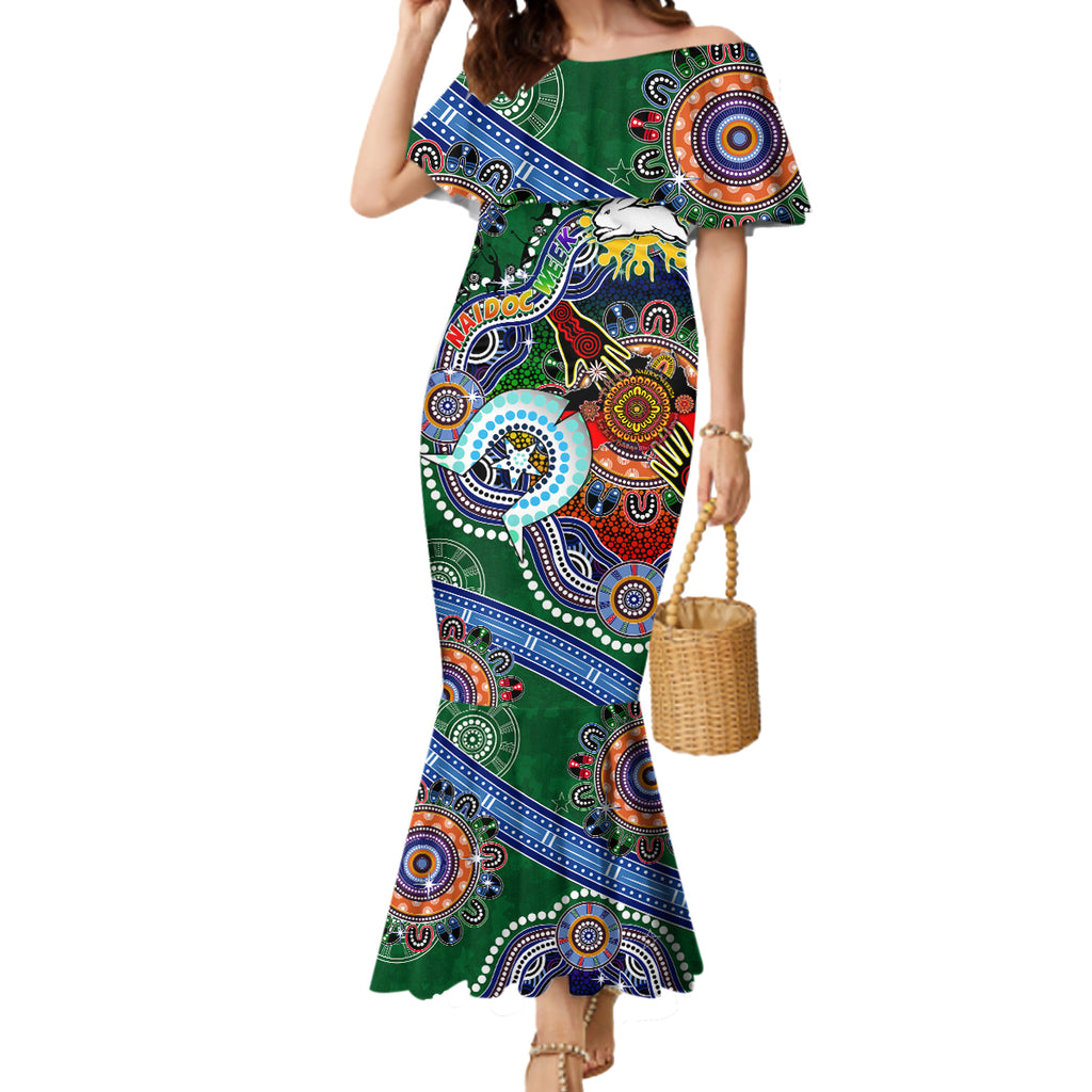 Personalised Rabbitohs NAIDOC Week 2024 Mermaid Dress Australia Aboriginal Dot Painting