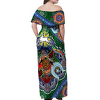 Personalised Rabbitohs NAIDOC Week 2024 Off Shoulder Maxi Dress Australia Aboriginal Dot Painting