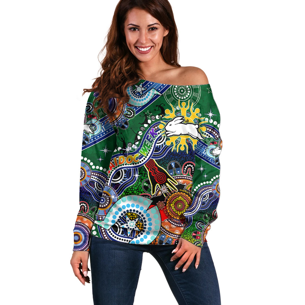 Personalised Rabbitohs NAIDOC Week 2024 Off Shoulder Sweater Australia Aboriginal Dot Painting