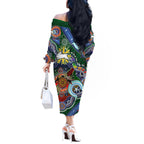 Personalised Rabbitohs NAIDOC Week 2024 Off The Shoulder Long Sleeve Dress Australia Aboriginal Dot Painting