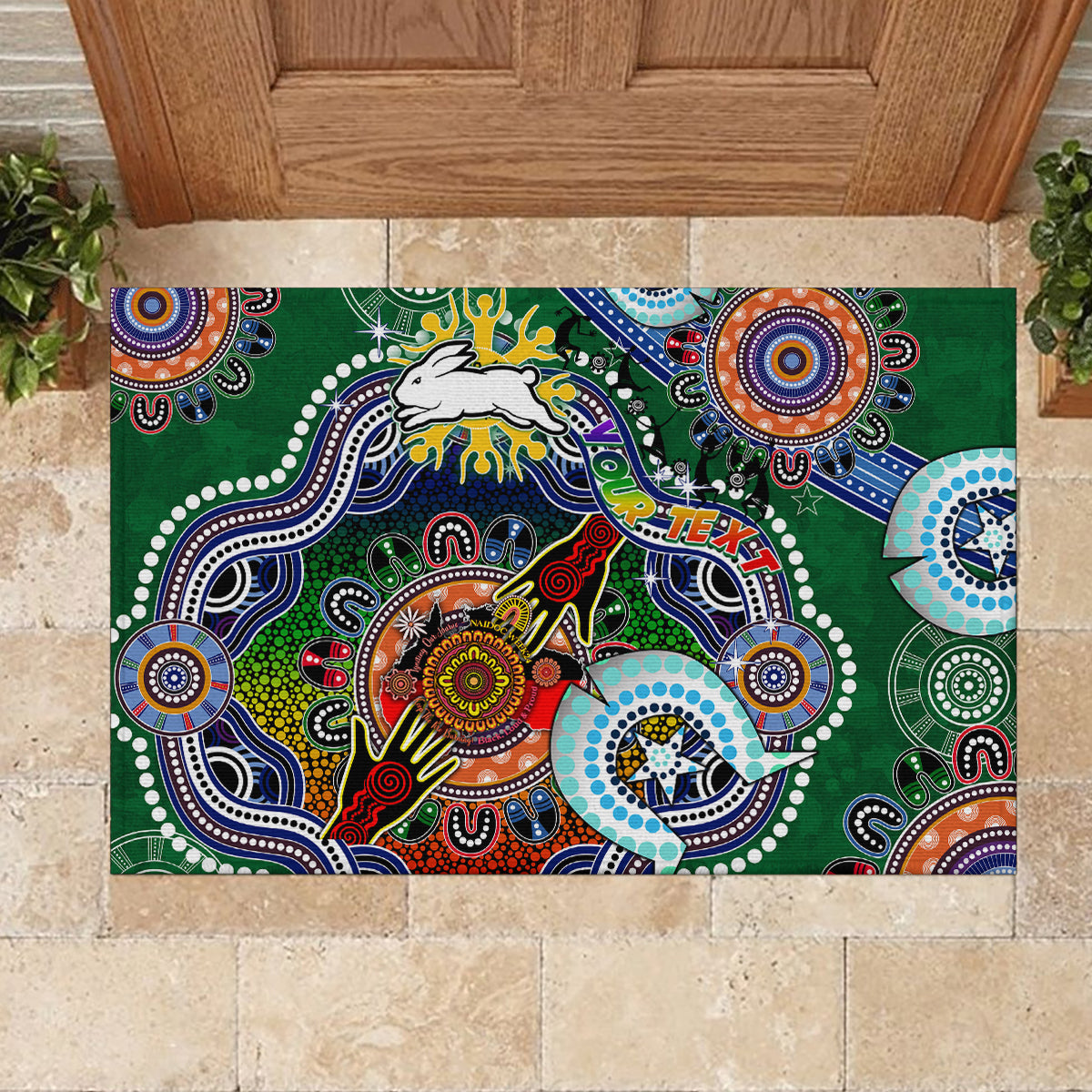 Personalised Rabbitohs NAIDOC Week 2024 Rubber Doormat Australia Aboriginal Dot Painting