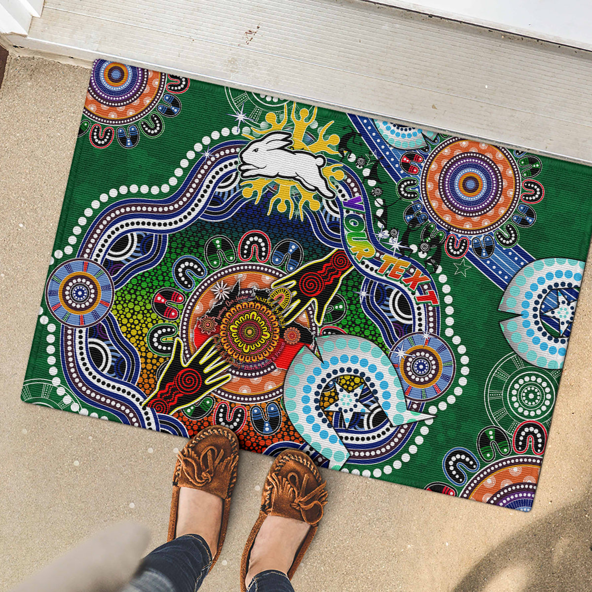 Personalised Rabbitohs NAIDOC Week 2024 Rubber Doormat Australia Aboriginal Dot Painting