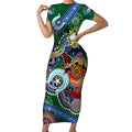Personalised Rabbitohs NAIDOC Week 2024 Short Sleeve Bodycon Dress Australia Aboriginal Dot Painting