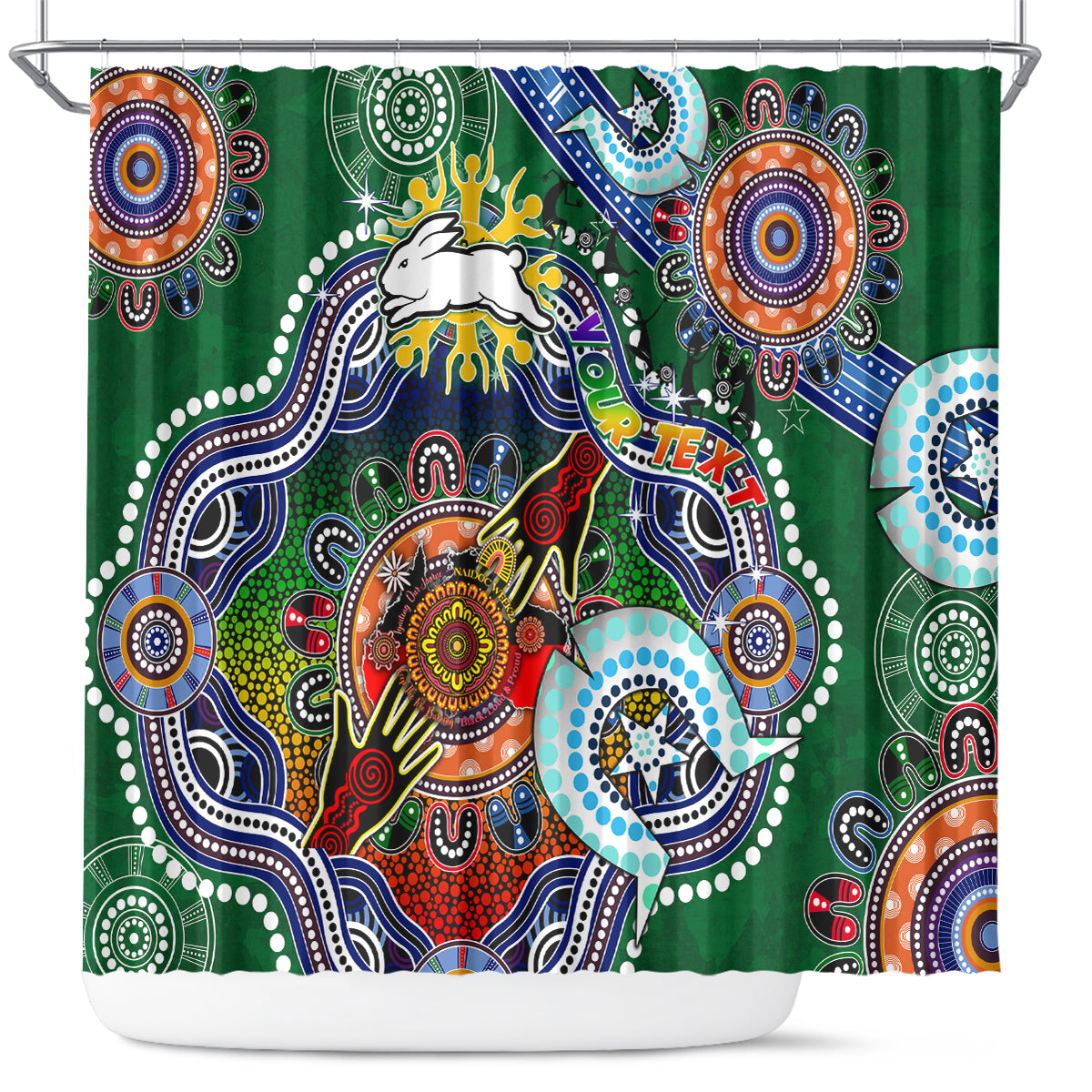 Personalised Rabbitohs NAIDOC Week 2024 Shower Curtain Australia Aboriginal Dot Painting