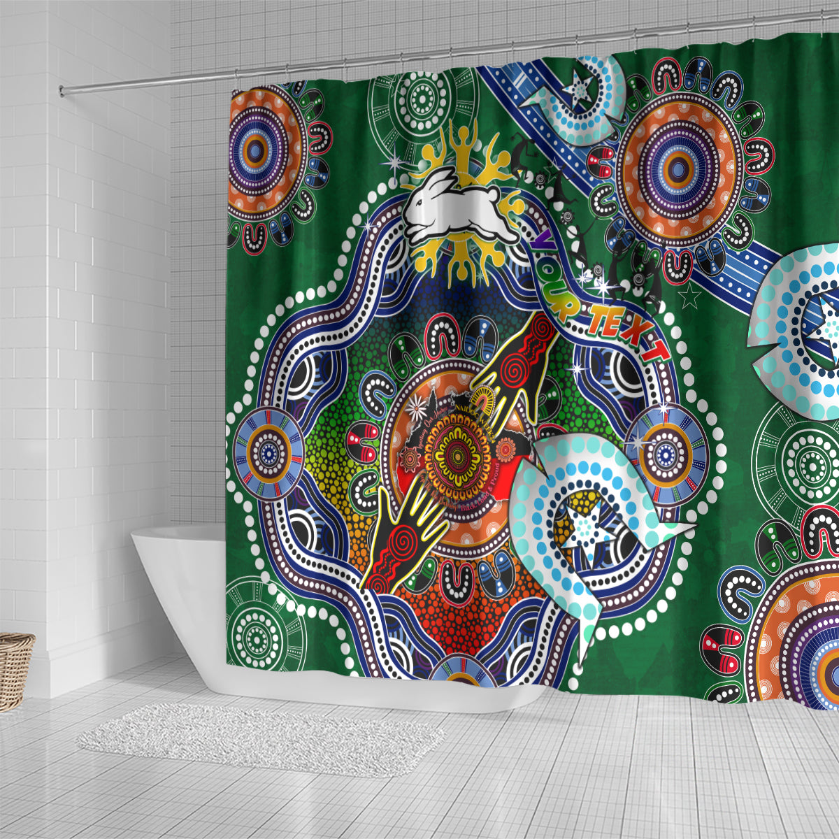 Personalised Rabbitohs NAIDOC Week 2024 Shower Curtain Australia Aboriginal Dot Painting