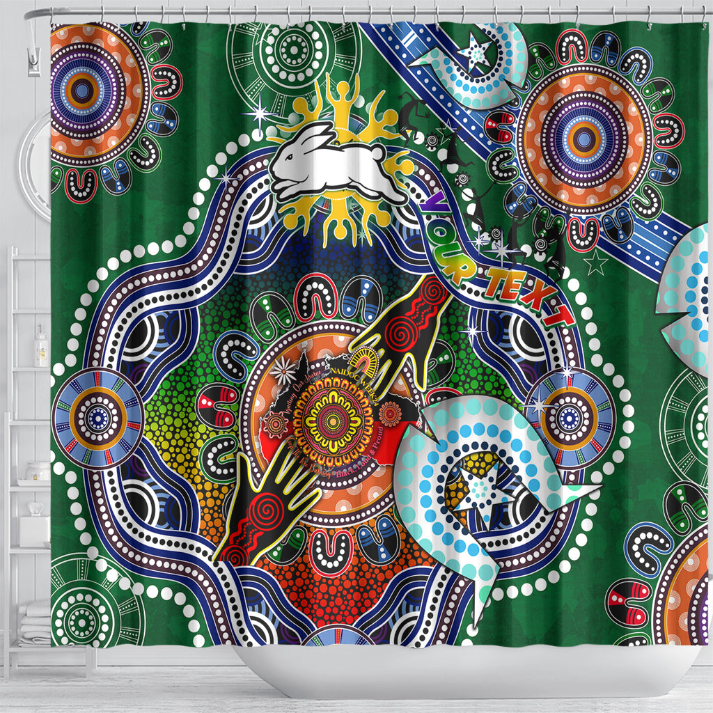 Personalised Rabbitohs NAIDOC Week 2024 Shower Curtain Australia Aboriginal Dot Painting