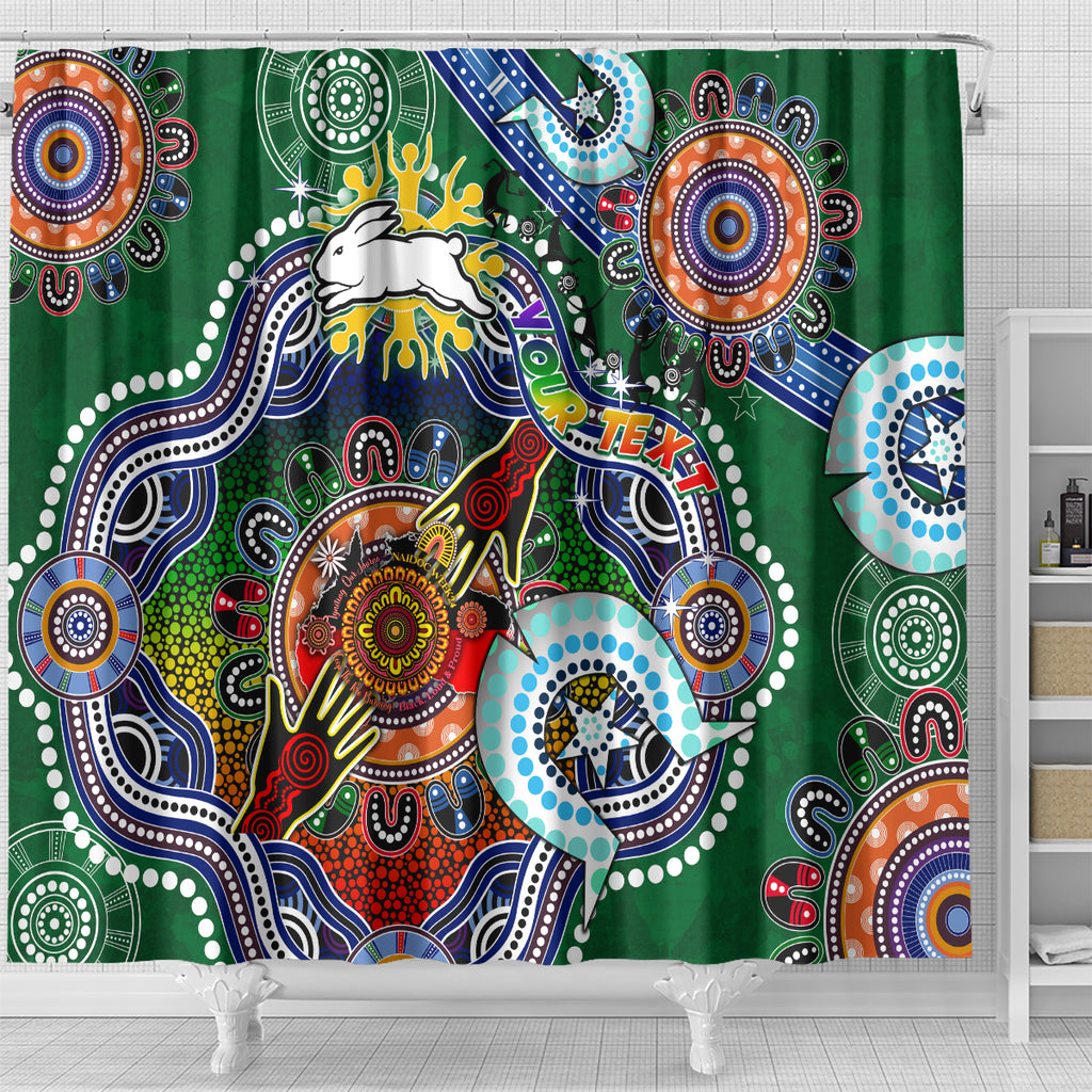 Personalised Rabbitohs NAIDOC Week 2024 Shower Curtain Australia Aboriginal Dot Painting