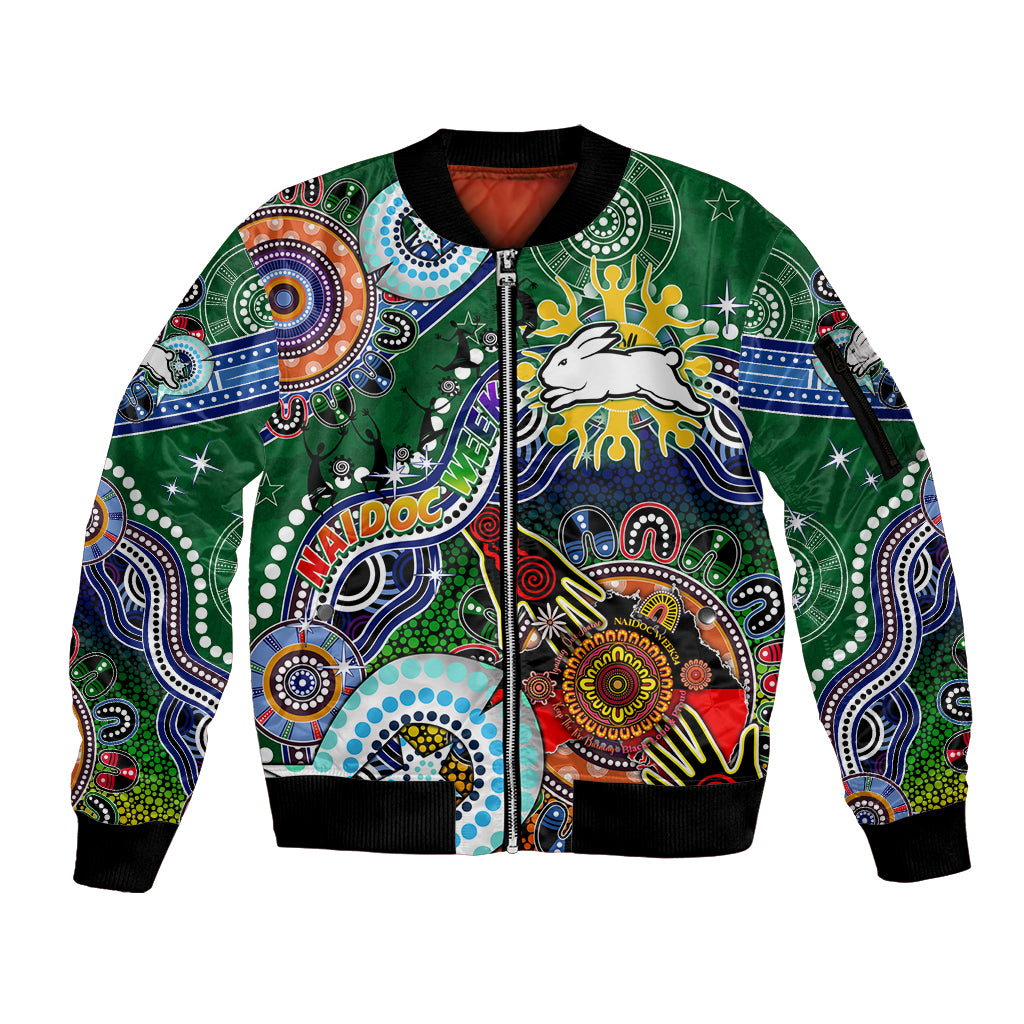 Personalised Rabbitohs NAIDOC Week 2024 Sleeve Zip Bomber Jacket Australia Aboriginal Dot Painting