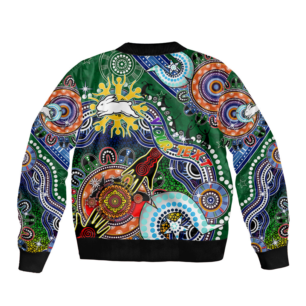 Personalised Rabbitohs NAIDOC Week 2024 Sleeve Zip Bomber Jacket Australia Aboriginal Dot Painting
