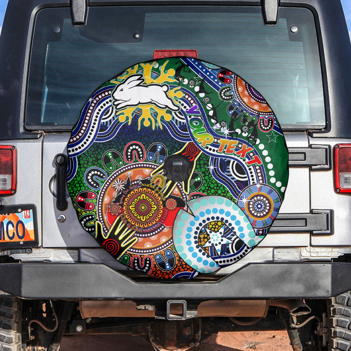 Personalised Rabbitohs NAIDOC Week 2024 Spare Tire Cover Australia Aboriginal Dot Painting