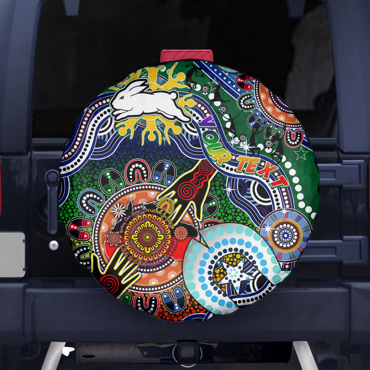 Personalised Rabbitohs NAIDOC Week 2024 Spare Tire Cover Australia Aboriginal Dot Painting