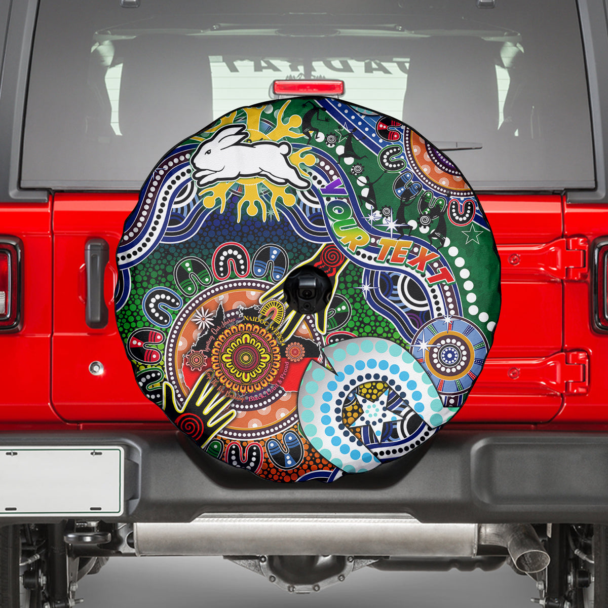 Personalised Rabbitohs NAIDOC Week 2024 Spare Tire Cover Australia Aboriginal Dot Painting