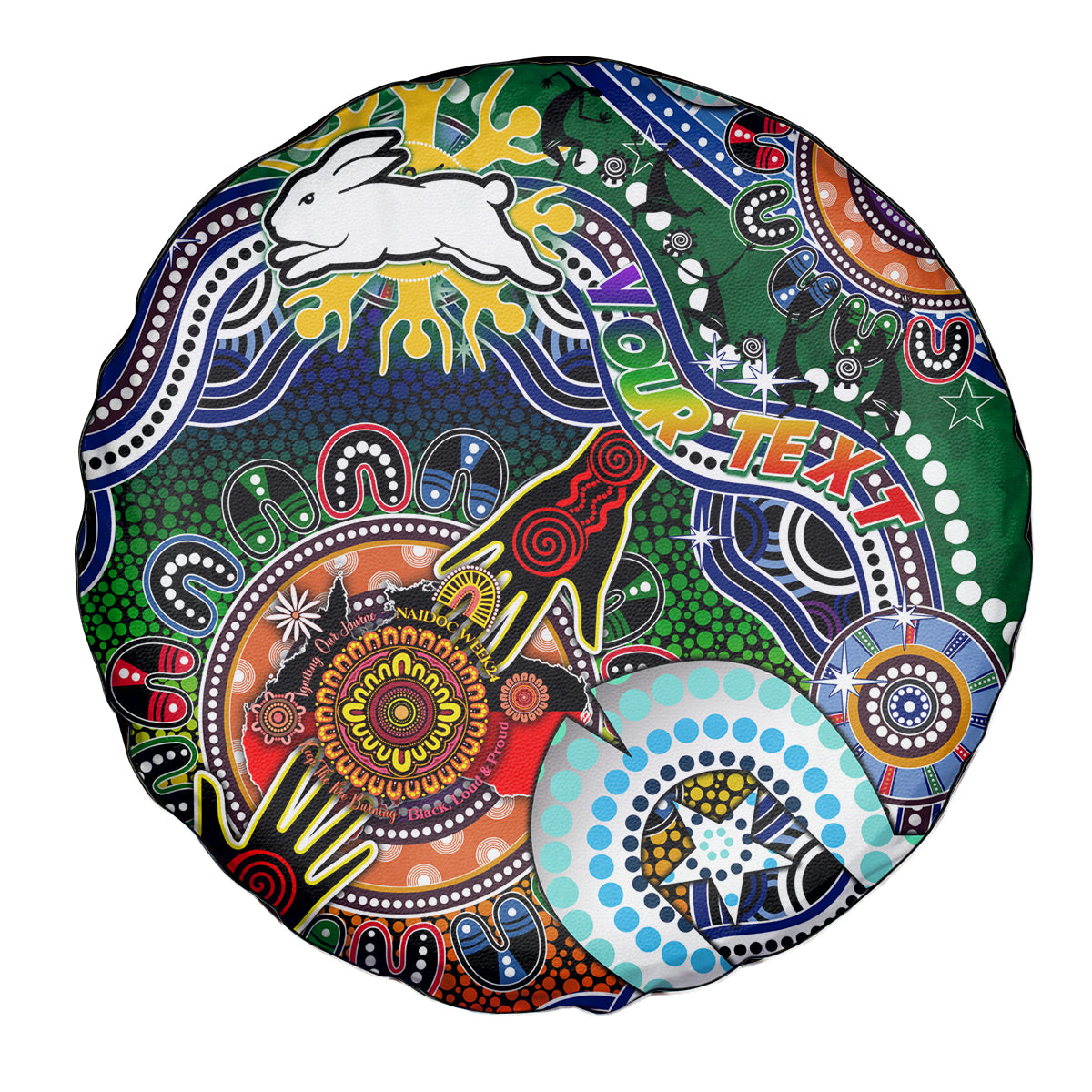 Personalised Rabbitohs NAIDOC Week 2024 Spare Tire Cover Australia Aboriginal Dot Painting