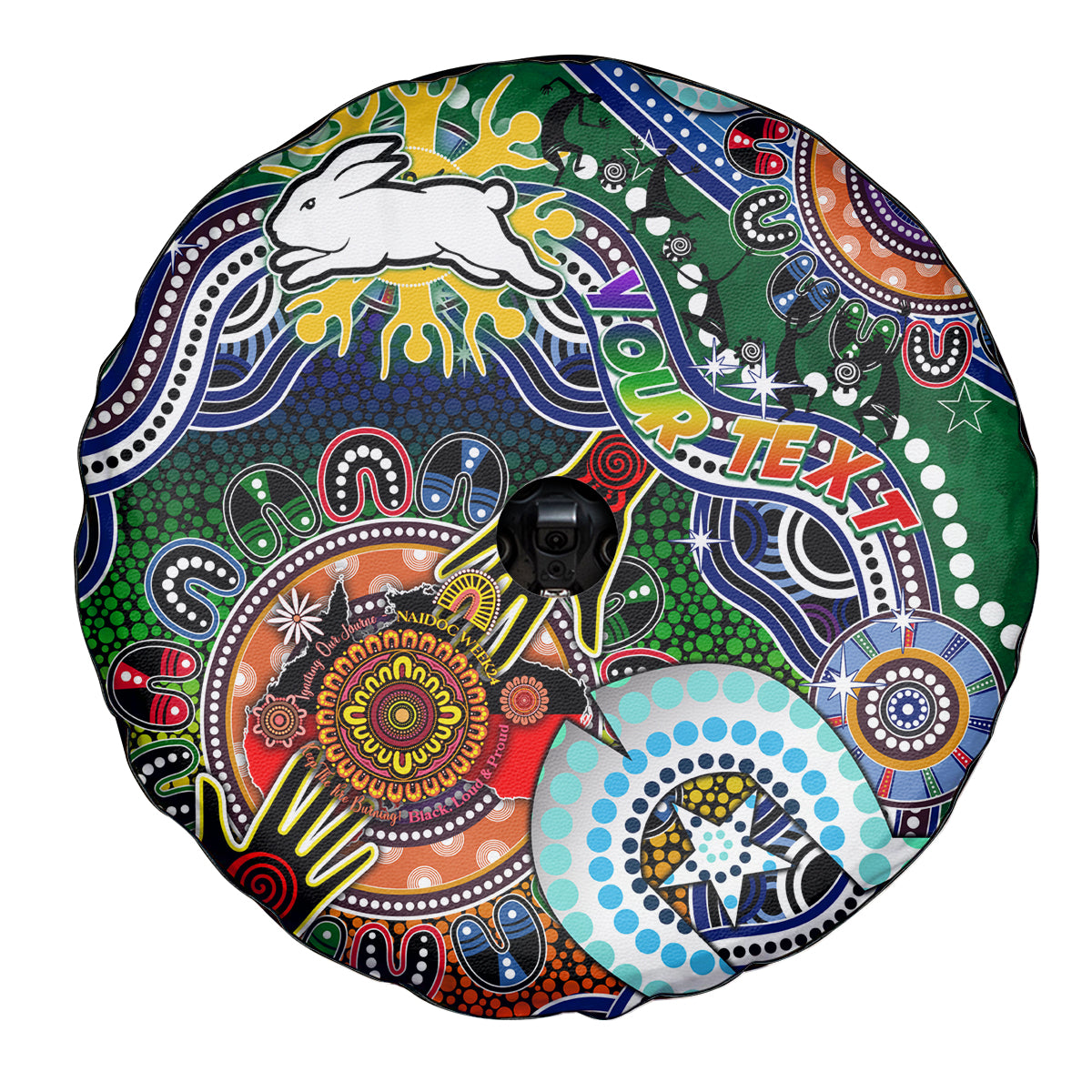 Personalised Rabbitohs NAIDOC Week 2024 Spare Tire Cover Australia Aboriginal Dot Painting