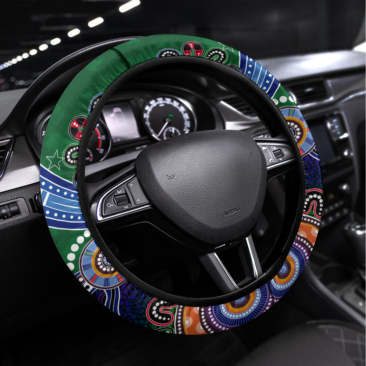 Rabbitohs NAIDOC Week 2024 Steering Wheel Cover Australia Aboriginal Dot Painting