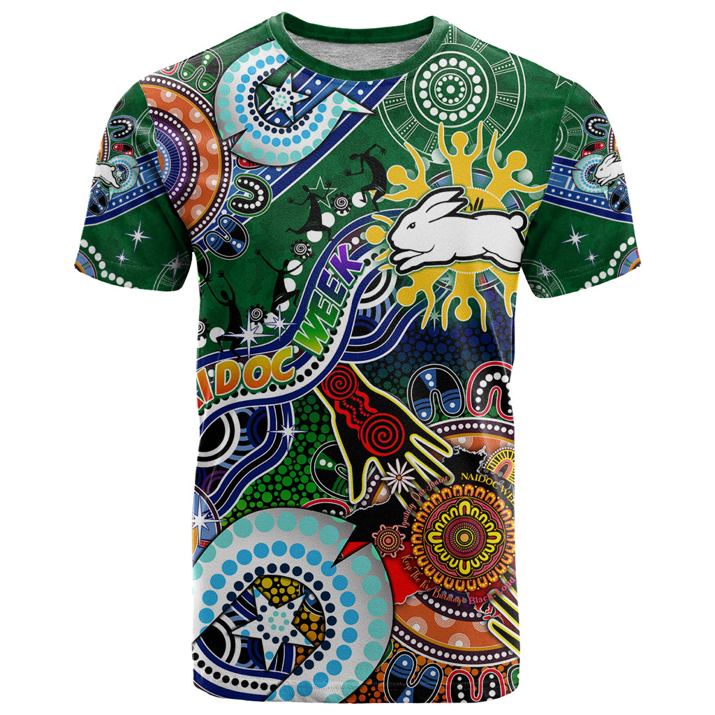 Personalised Rabbitohs NAIDOC Week 2024 T Shirt Australia Aboriginal Dot Painting