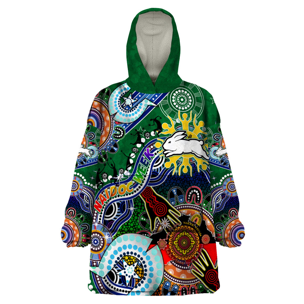 Personalised Rabbitohs NAIDOC Week 2024 Wearable Blanket Hoodie Australia Aboriginal Dot Painting