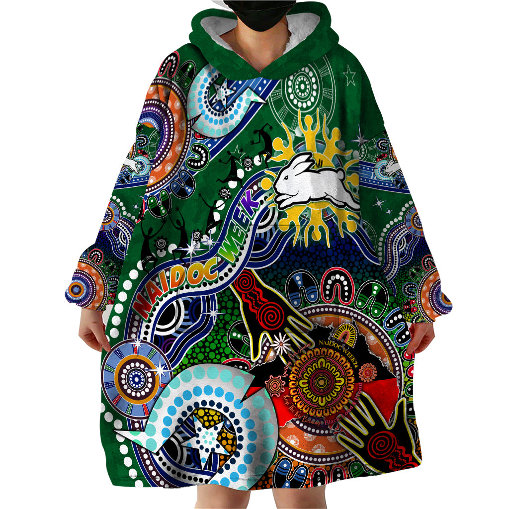 Personalised Rabbitohs NAIDOC Week 2024 Wearable Blanket Hoodie Australia Aboriginal Dot Painting