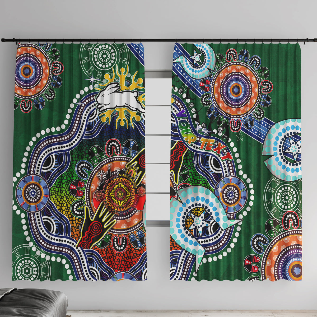 Personalised Rabbitohs NAIDOC Week 2024 Window Curtain Australia Aboriginal Dot Painting