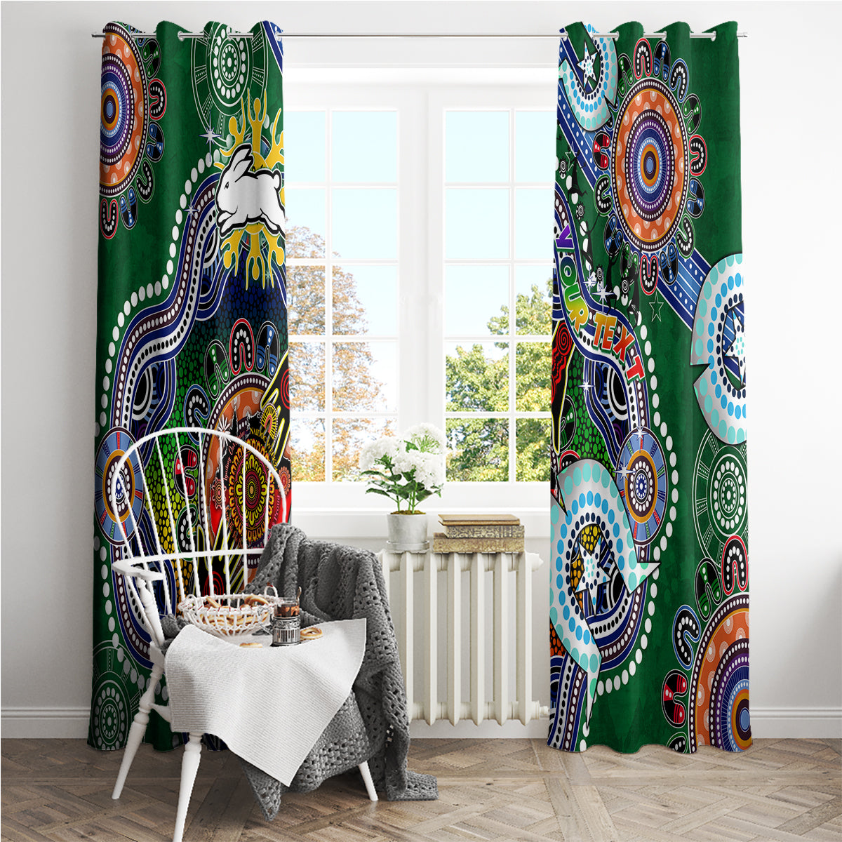 Personalised Rabbitohs NAIDOC Week 2024 Window Curtain Australia Aboriginal Dot Painting
