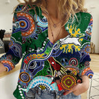 Personalised Rabbitohs NAIDOC Week 2024 Women Casual Shirt Australia Aboriginal Dot Painting