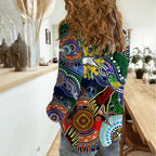 Personalised Rabbitohs NAIDOC Week 2024 Women Casual Shirt Australia Aboriginal Dot Painting