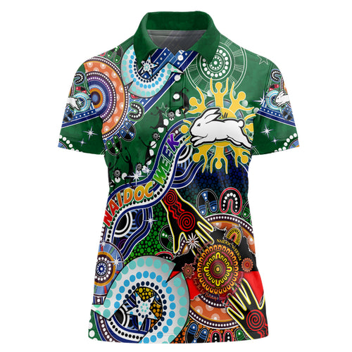 Personalised Rabbitohs NAIDOC Week 2024 Women Polo Shirt Australia Aboriginal Dot Painting