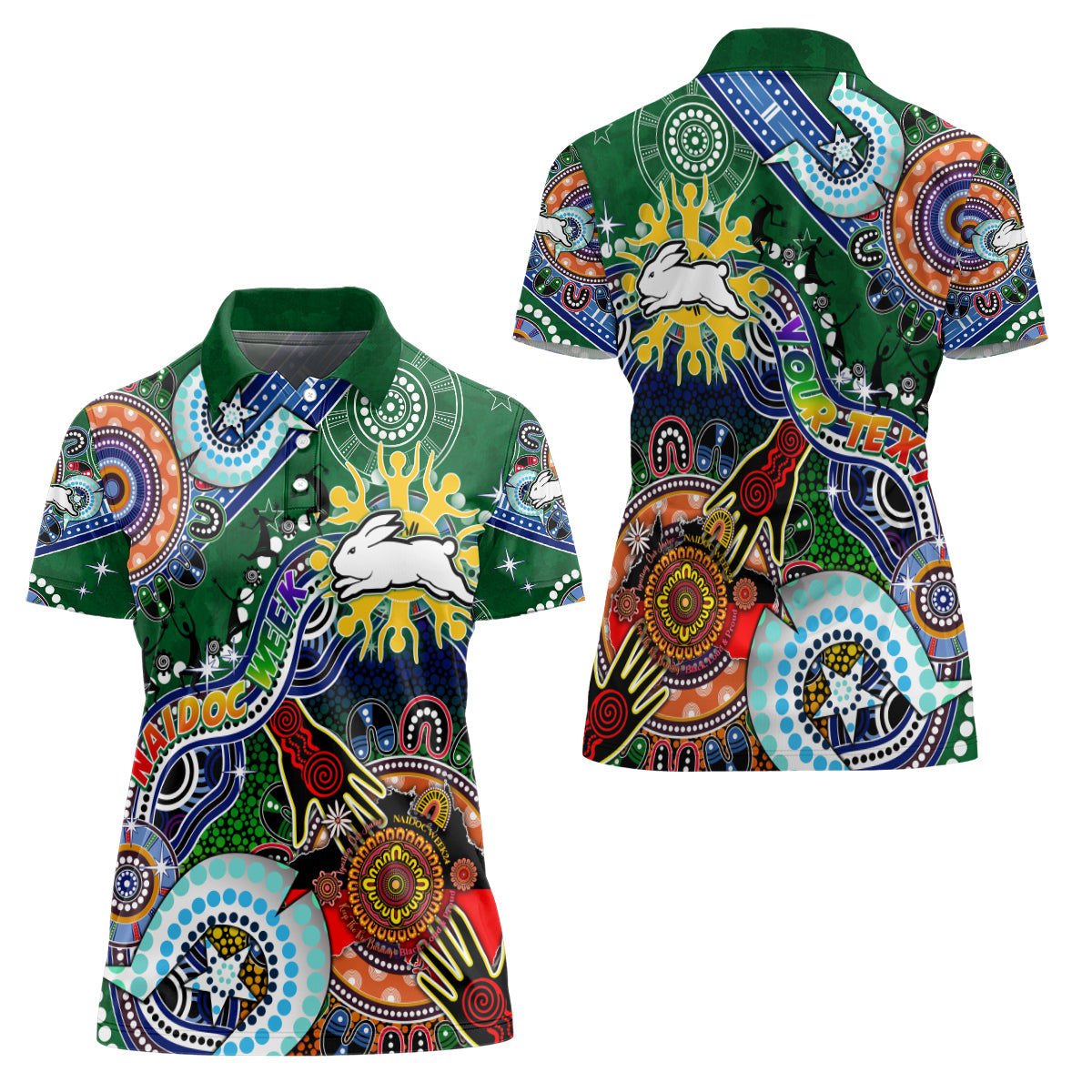 Personalised Rabbitohs NAIDOC Week 2024 Women Polo Shirt Australia Aboriginal Dot Painting
