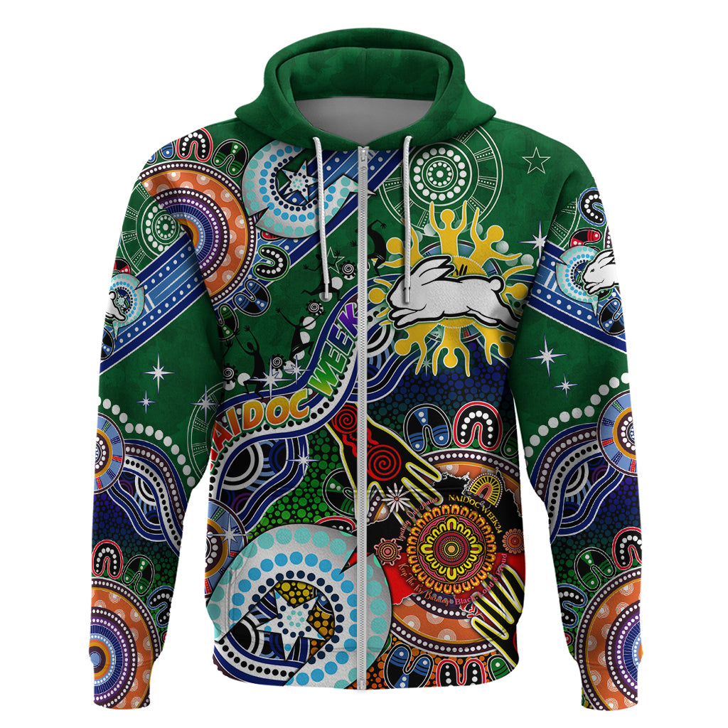 Personalised Rabbitohs NAIDOC Week 2024 Zip Hoodie Australia Aboriginal Dot Painting