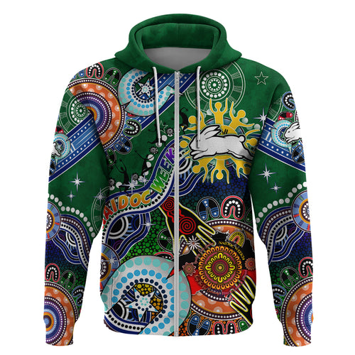Personalised Rabbitohs NAIDOC Week 2024 Zip Hoodie Australia Aboriginal Dot Painting