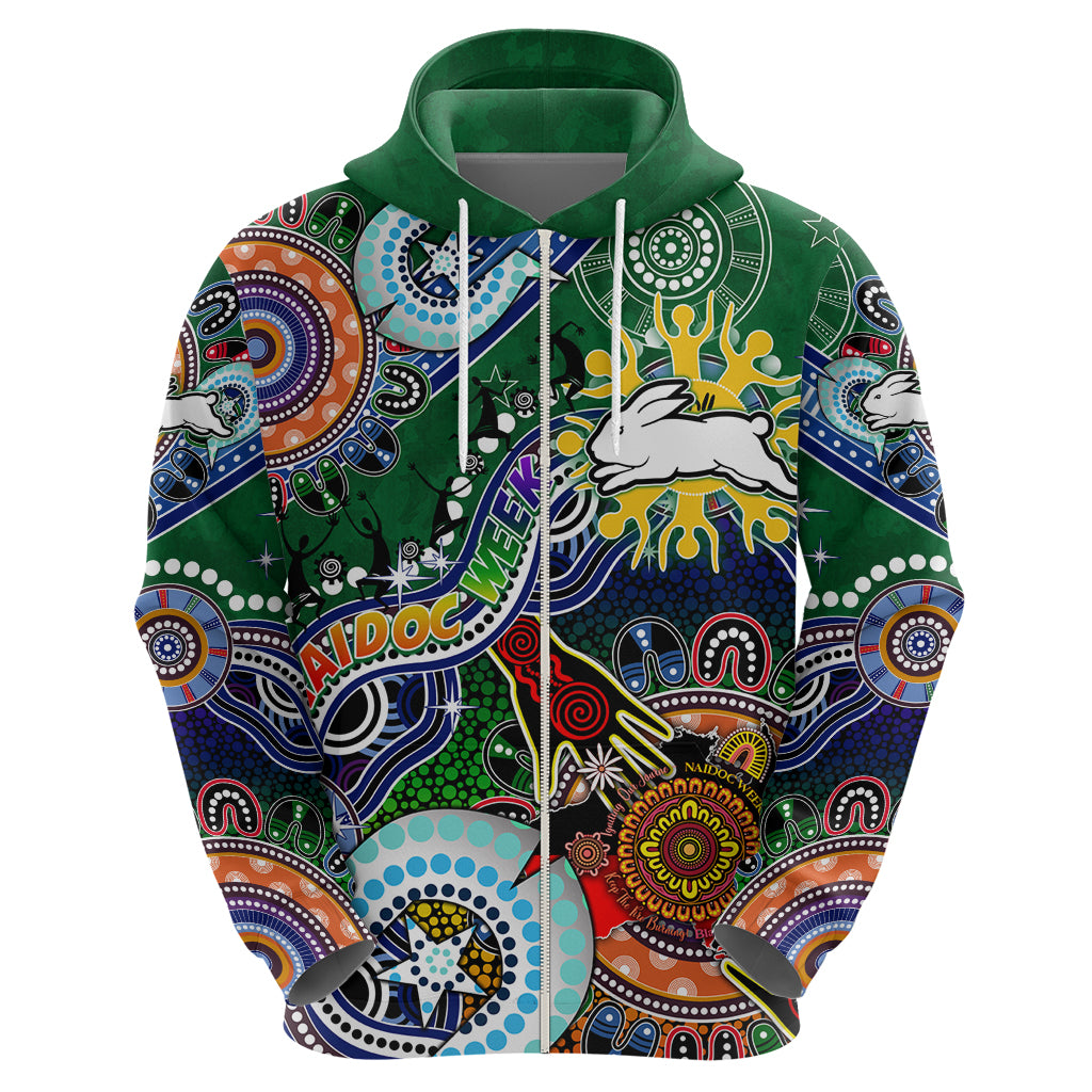 Personalised Rabbitohs NAIDOC Week 2024 Zip Hoodie Australia Aboriginal Dot Painting