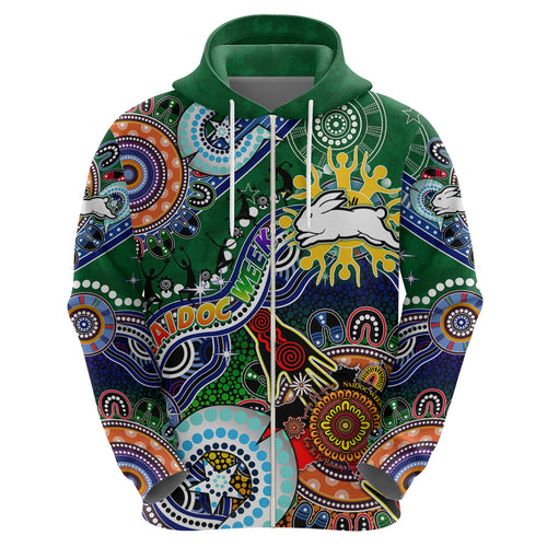 Personalised Rabbitohs NAIDOC Week 2024 Zip Hoodie Australia Aboriginal Dot Painting