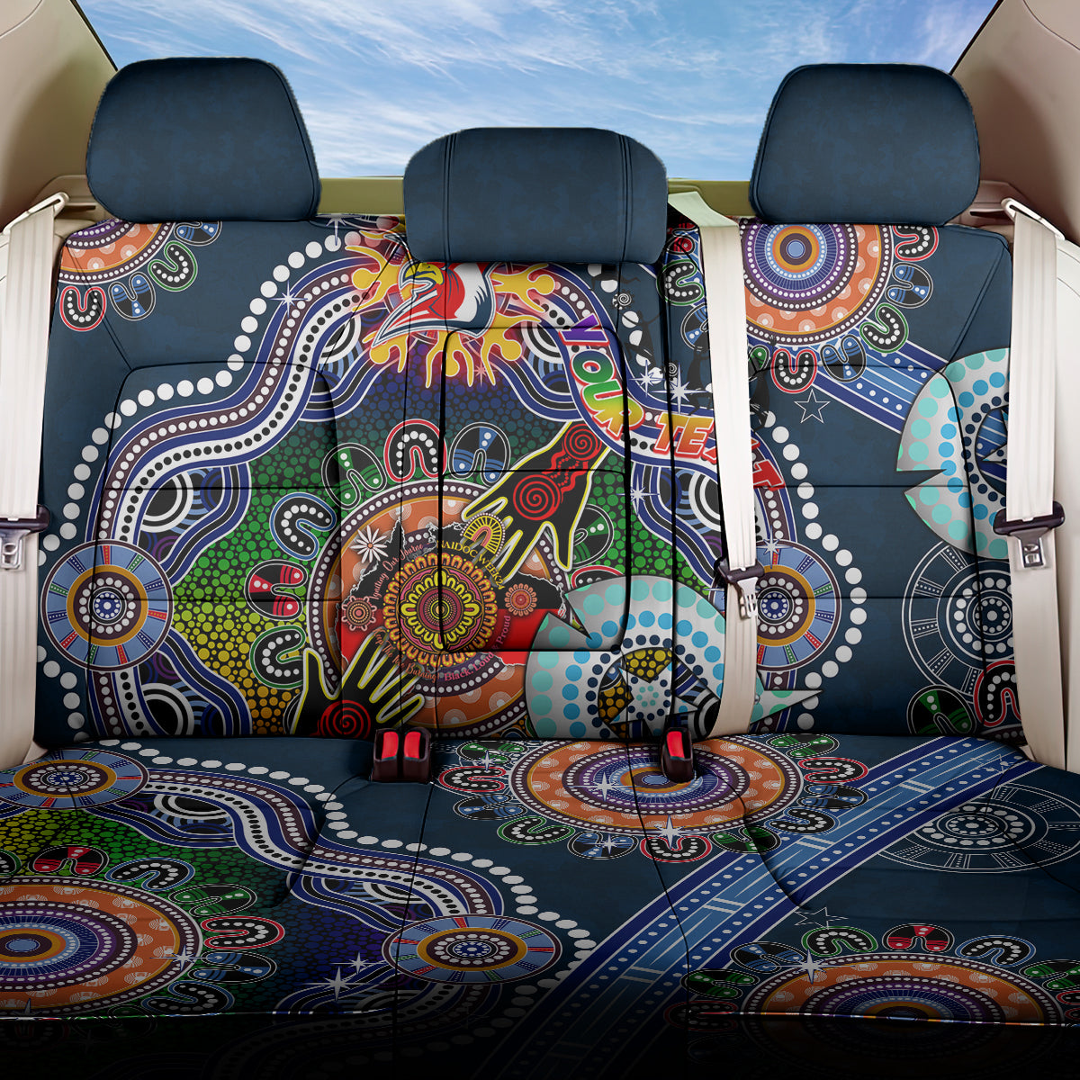 Personalised Roosters NAIDOC Week 2024 Back Car Seat Cover Australia Aboriginal Dot Painting