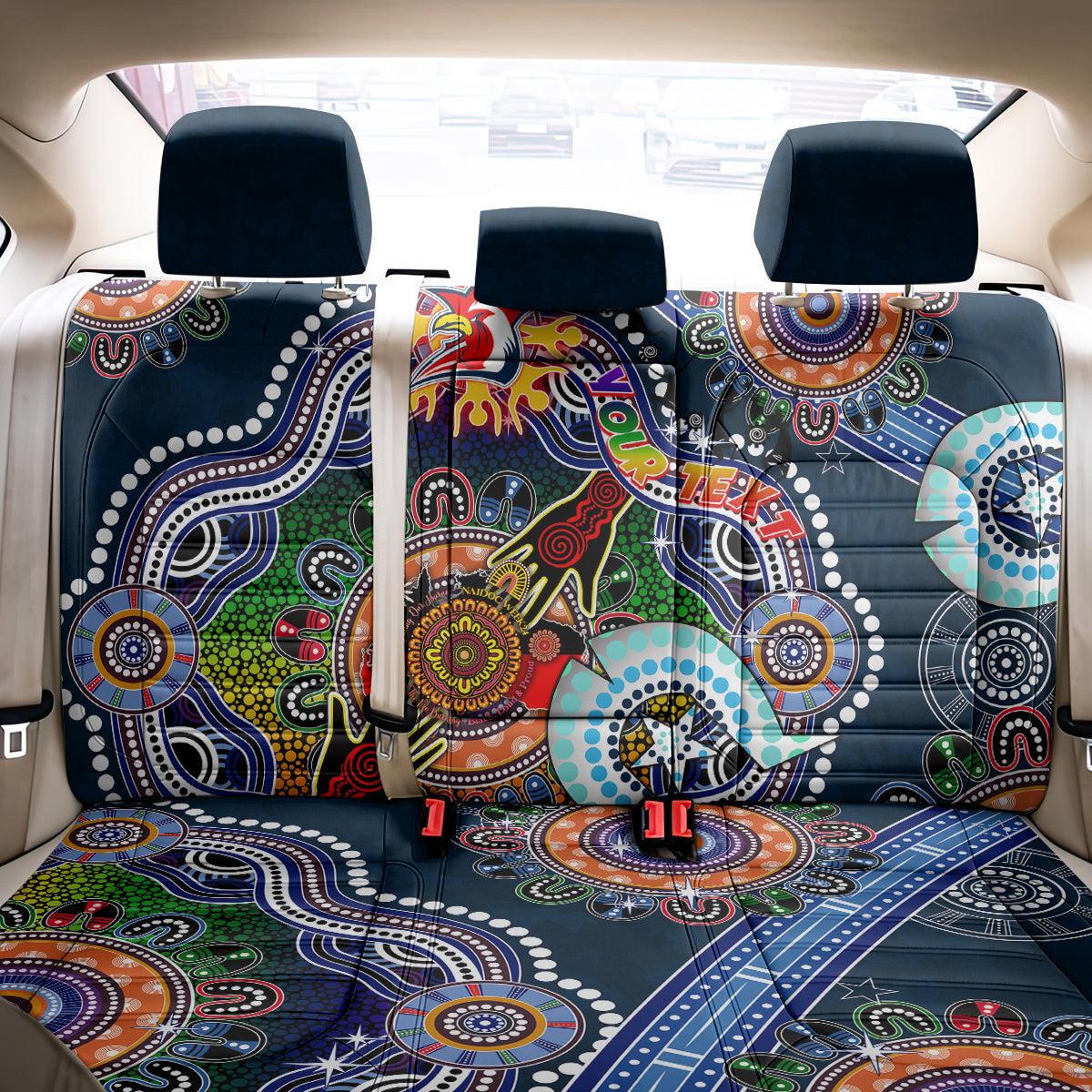 Personalised Roosters NAIDOC Week 2024 Back Car Seat Cover Australia Aboriginal Dot Painting