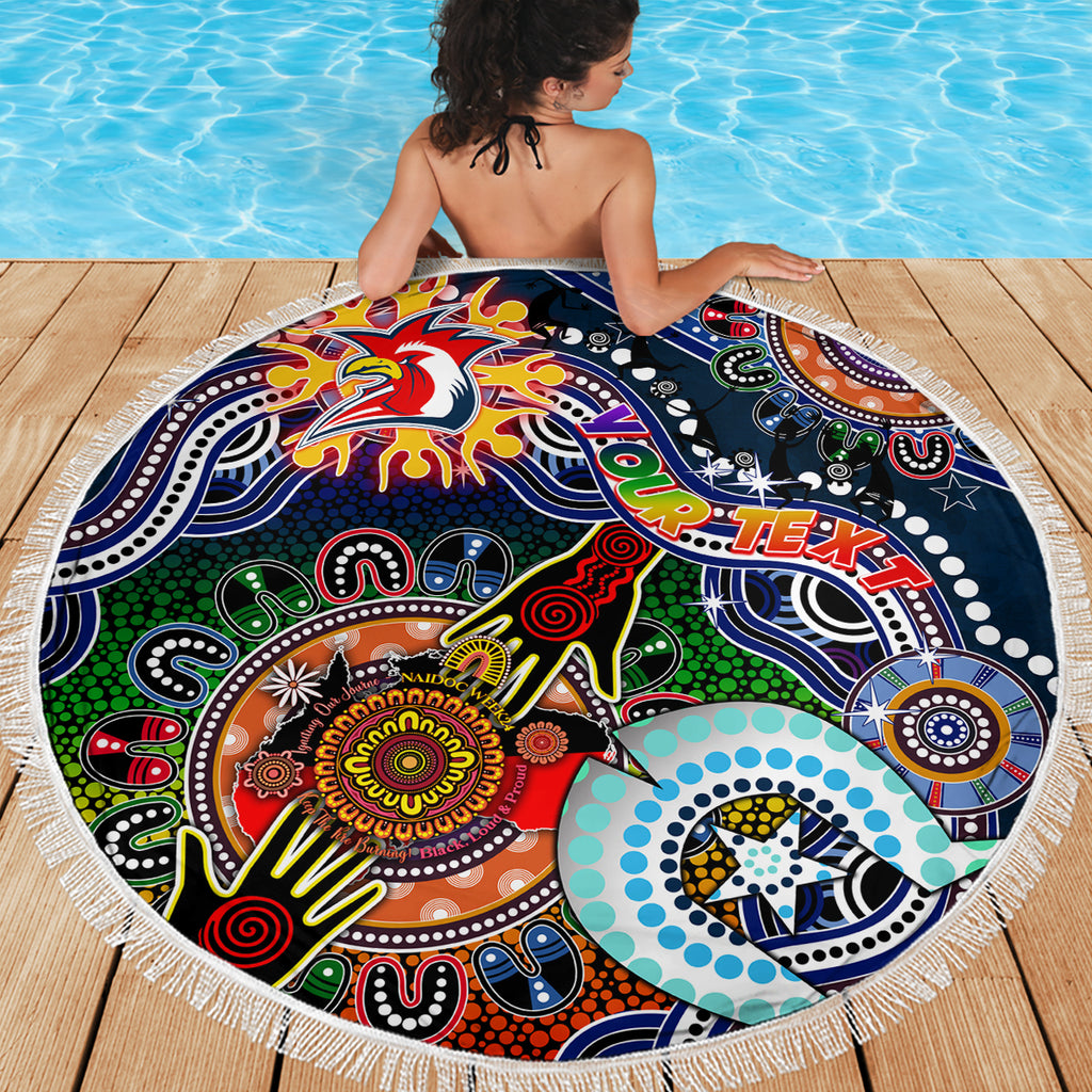 Personalised Roosters NAIDOC Week 2024 Beach Blanket Australia Aboriginal Dot Painting