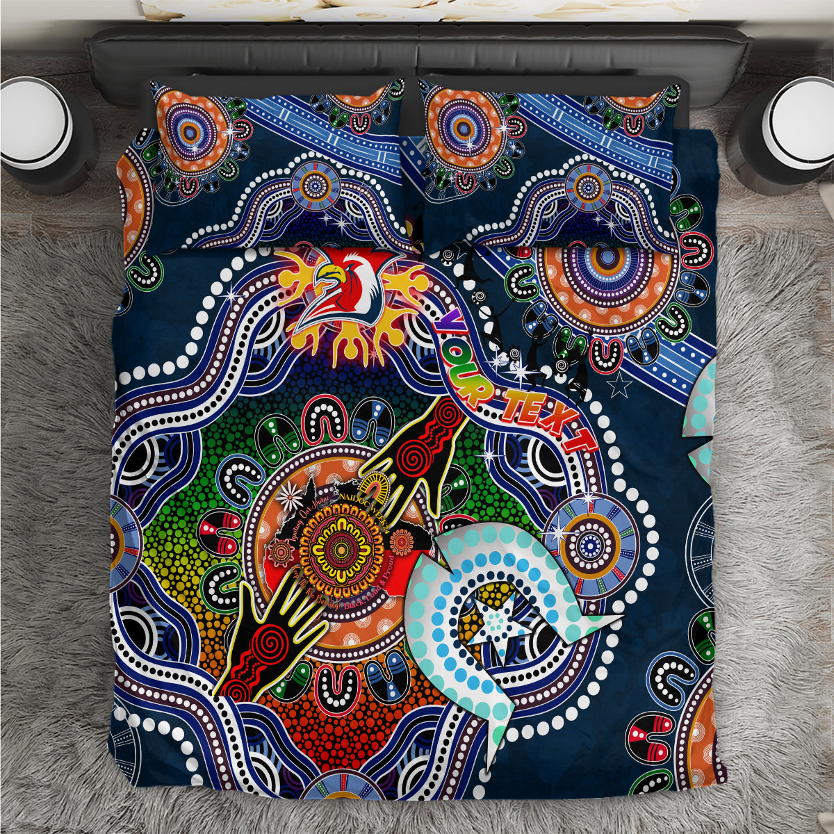 Personalised Roosters NAIDOC Week 2024 Bedding Set Australia Aboriginal Dot Painting
