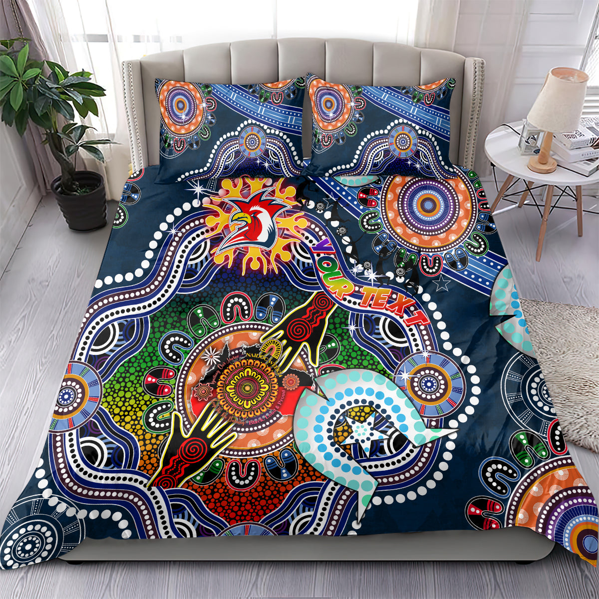 Personalised Roosters NAIDOC Week 2024 Bedding Set Australia Aboriginal Dot Painting