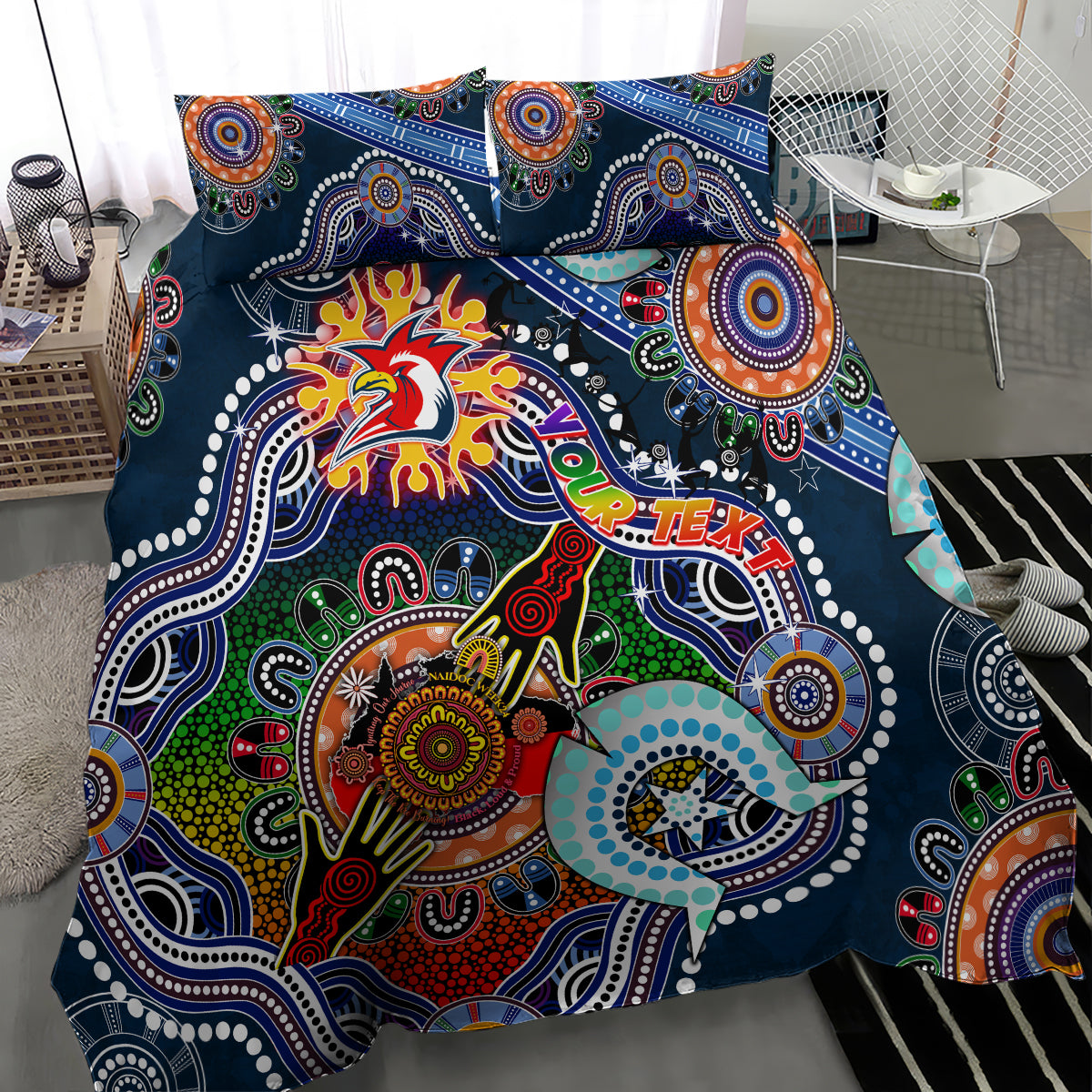 Personalised Roosters NAIDOC Week 2024 Bedding Set Australia Aboriginal Dot Painting