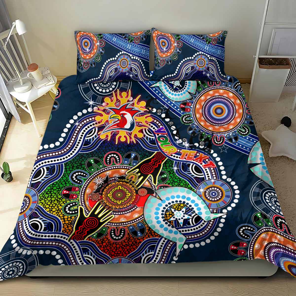 Personalised Roosters NAIDOC Week 2024 Bedding Set Australia Aboriginal Dot Painting