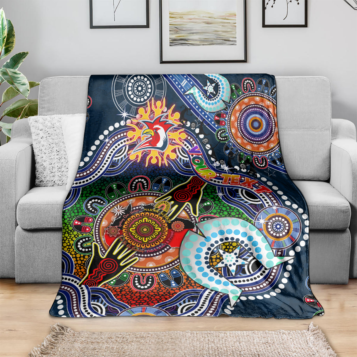 Personalised Roosters NAIDOC Week 2024 Blanket Australia Aboriginal Dot Painting