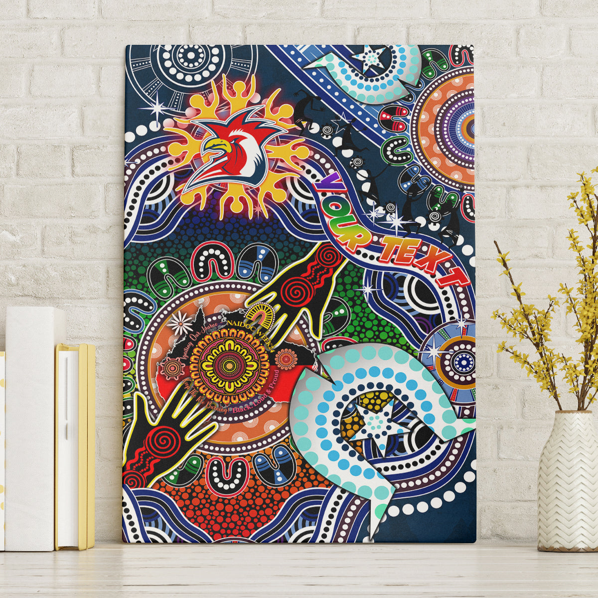 Personalised Roosters NAIDOC Week 2024 Canvas Wall Art Australia Aboriginal Dot Painting