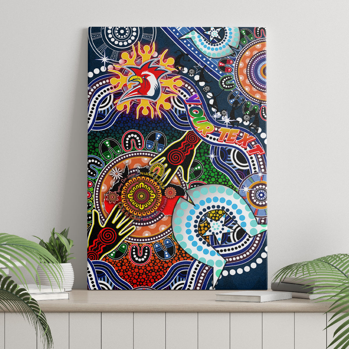 Personalised Roosters NAIDOC Week 2024 Canvas Wall Art Australia Aboriginal Dot Painting