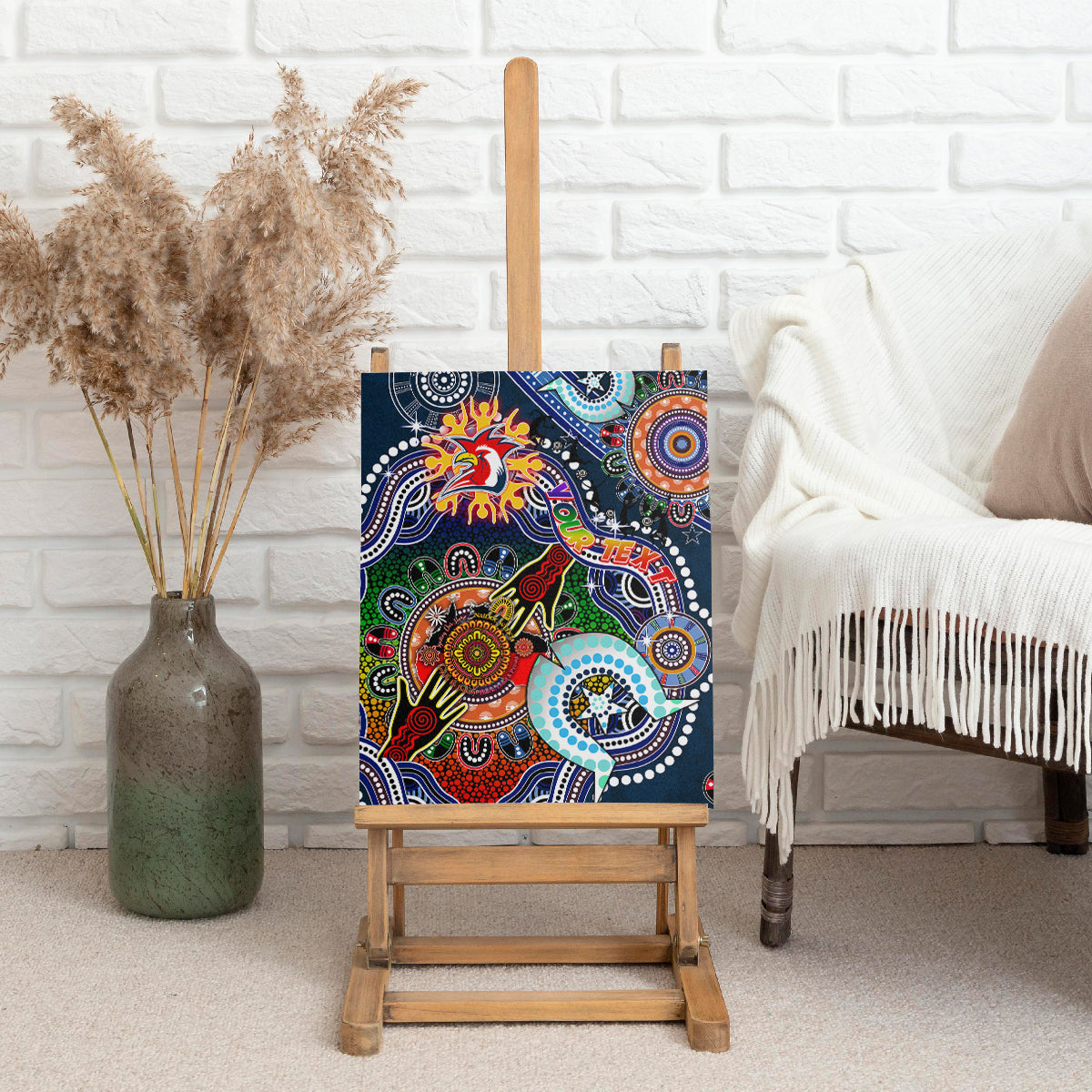 Personalised Roosters NAIDOC Week 2024 Canvas Wall Art Australia Aboriginal Dot Painting