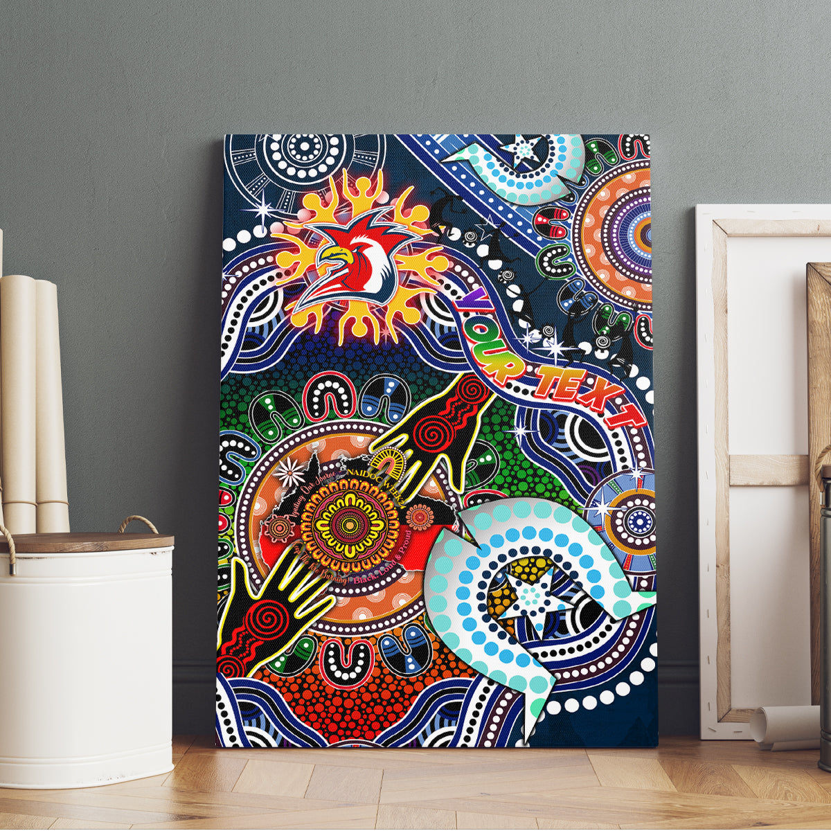 Personalised Roosters NAIDOC Week 2024 Canvas Wall Art Australia Aboriginal Dot Painting