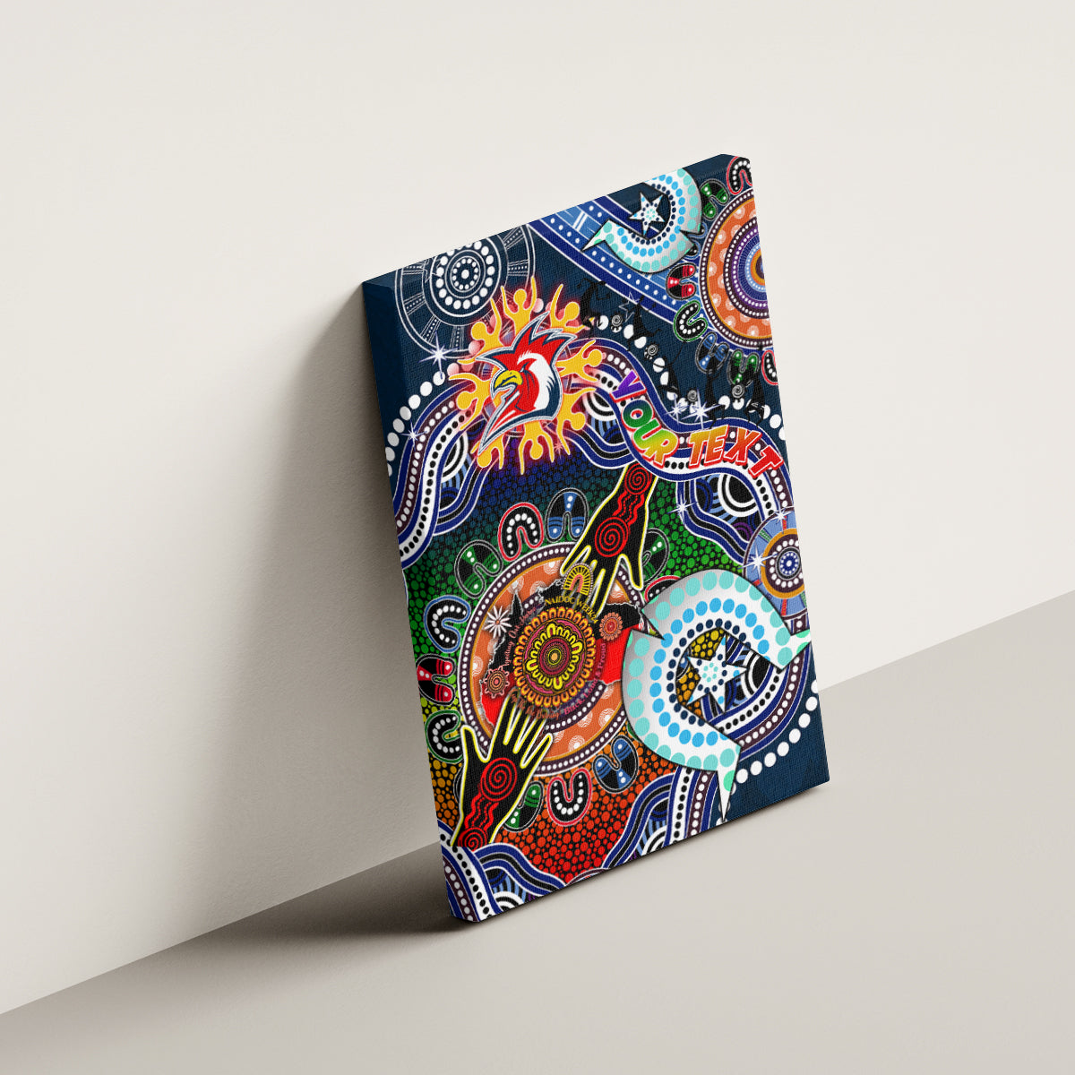 Personalised Roosters NAIDOC Week 2024 Canvas Wall Art Australia Aboriginal Dot Painting