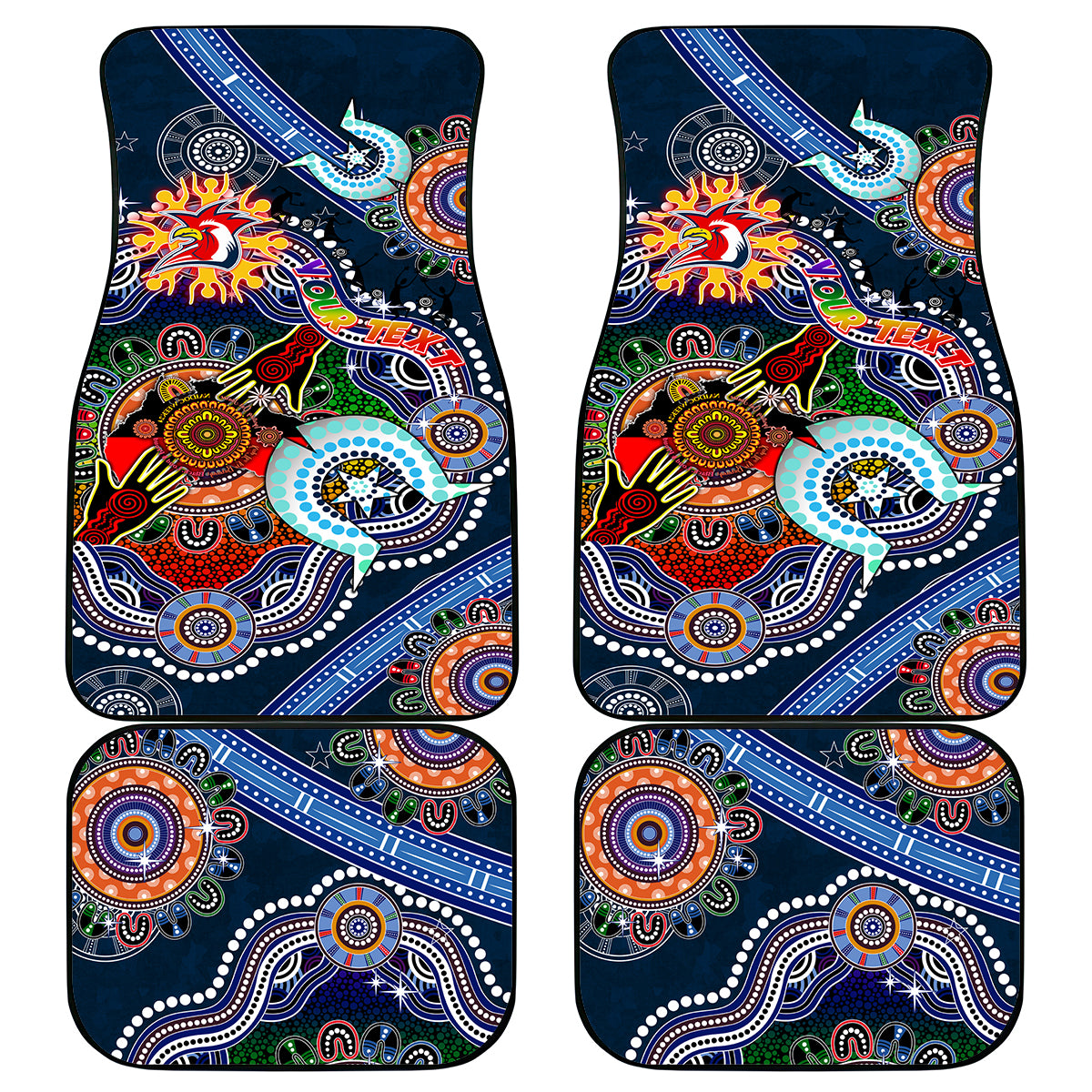 Personalised Roosters NAIDOC Week 2024 Car Mats Australia Aboriginal Dot Painting