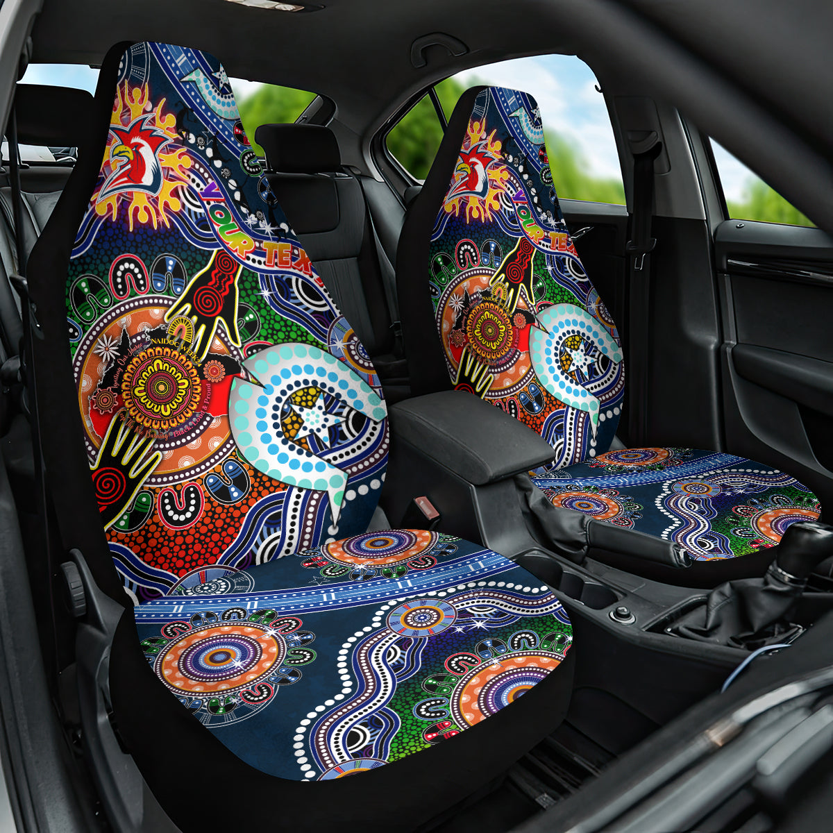 Personalised Roosters NAIDOC Week 2024 Car Seat Cover Australia Aboriginal Dot Painting