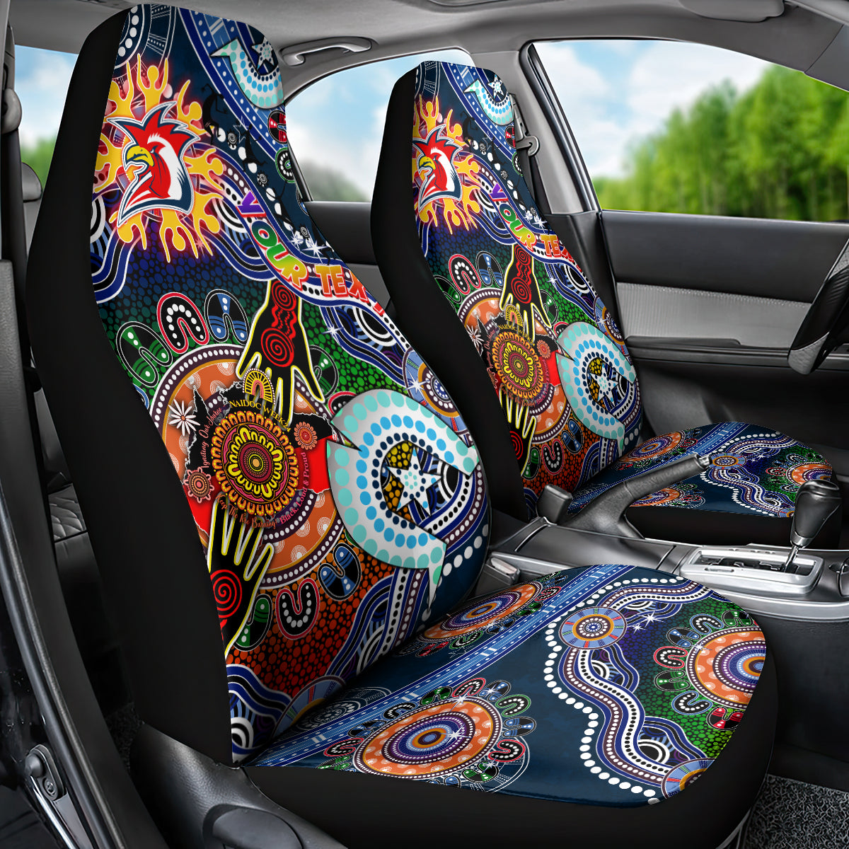 Personalised Roosters NAIDOC Week 2024 Car Seat Cover Australia Aboriginal Dot Painting