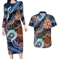 Personalised Roosters NAIDOC Week 2024 Couples Matching Long Sleeve Bodycon Dress and Hawaiian Shirt Australia Aboriginal Dot Painting